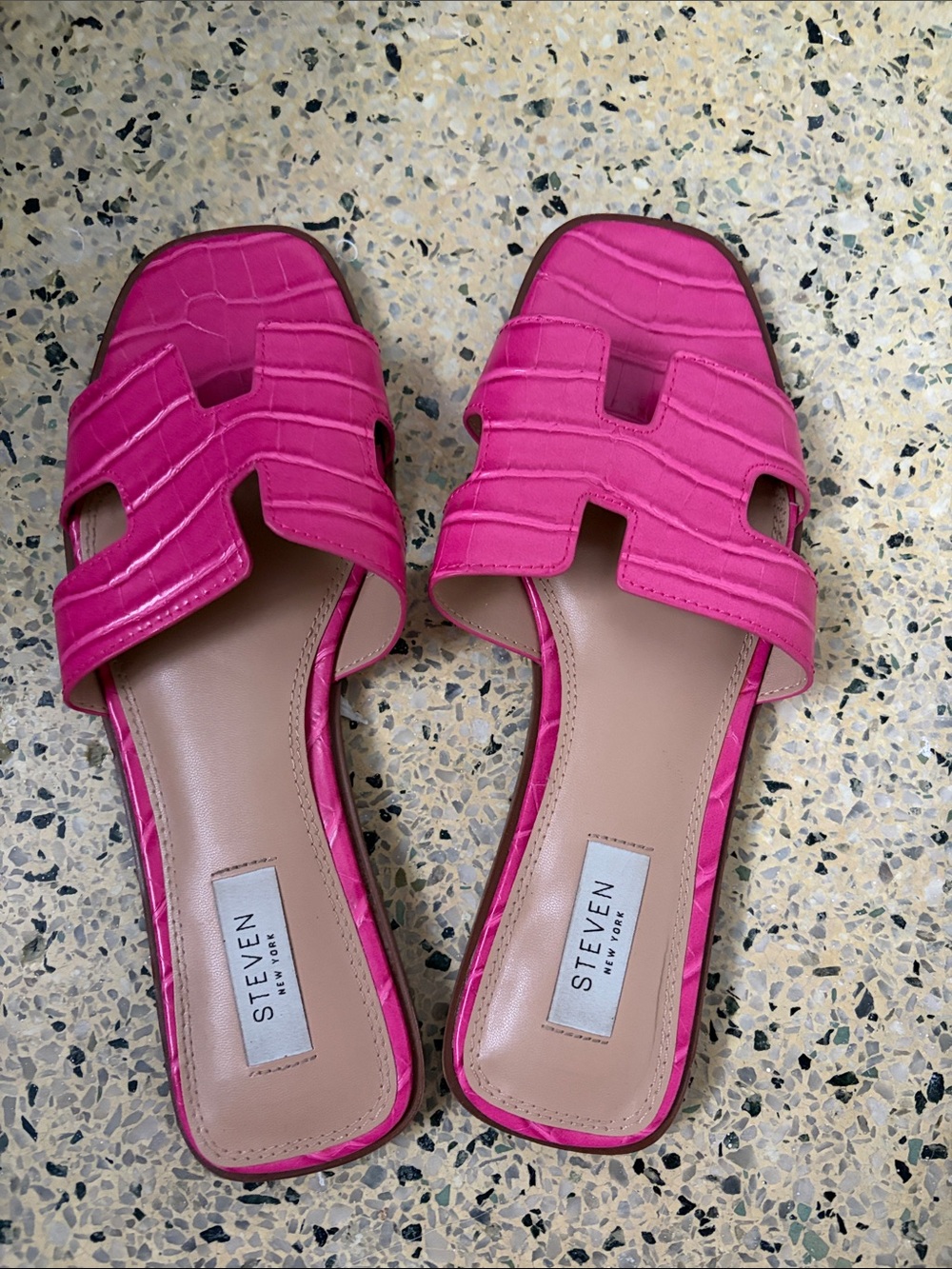 Hot Pink Croc-Texture Slide Sandals